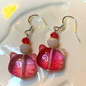 Handmade 2 Toned Cat Glass With Czech Glass